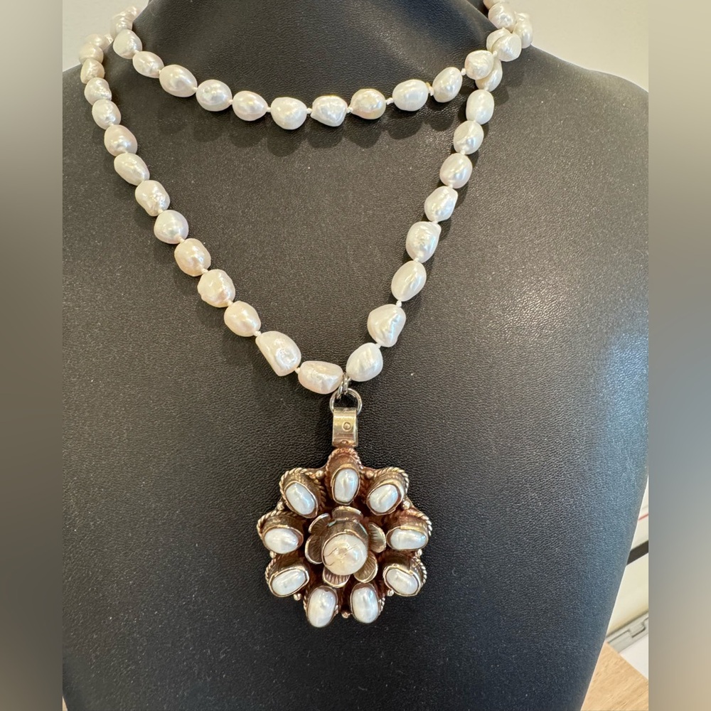 Fresh water Pearl and pewter necklace